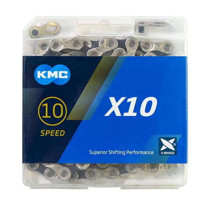 Цепь KMC X-10 для 10 скоростей, 1/2"х11/128" 116 звеньев, пин 5.88мм, с замком, черно-серая