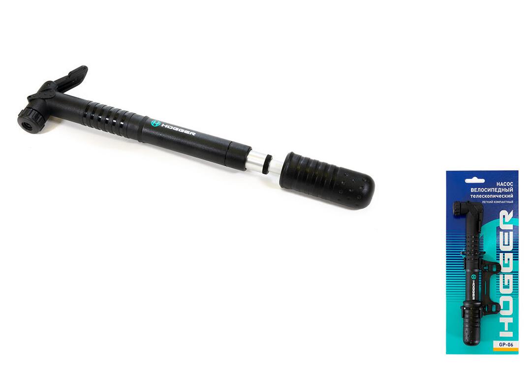 Насос HOGGER ручной, под ниппель AV/FV, телескопический, max 100 psi/7 bar, 23см