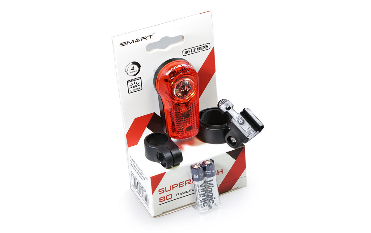 Фонарь SMART задний , 3 диода, 1 суперяркий 80 lumens - 1w, 4 режима, крепеж на подседельный штырь