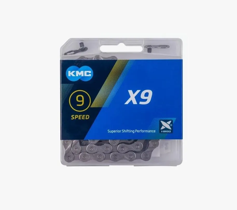 Цепь KMC X-9 для 9 скоростей, 1/2"х11/128" 116 звеньев, пин 6.6мм, с замком, серая