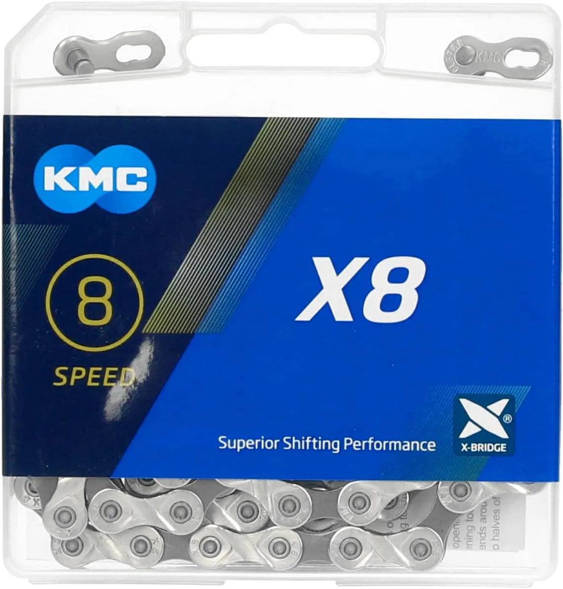 Цепь KMC X-8 для 8 скоростей, 1/2"х3/32" 116 звеньев, пин 7.3мм, с замком, серая